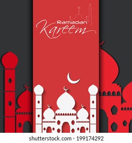 Muslim community festival Ramadan Kareem with Beautiful greeting card design and background vector illustration... Beautiful Mosque and Masjid for Ramadan Kareem and eid  EPS 10.