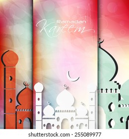 Muslim community festival Ramadan Kareem with Beautiful greeting card design and background vector illustration... Beautiful Mosque and Masjid for Ramadan Kareem and eid EPS 10.