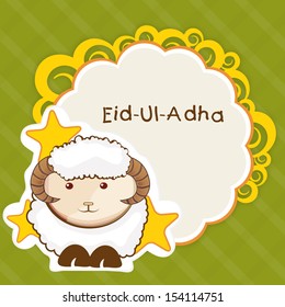 Muslim community festival of sacrifice Eid Ul Adha greeting card or background with sheep on abstract vintage background. 