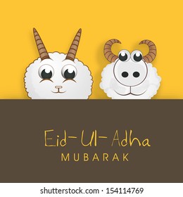 Muslim community festival of sacrifice Eid Ul Adha greeting card or background with sheep on abstract yellow and brown background. 