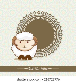 Muslim community festival of sacrifice Eid-Ul-Adha greeting card with sheep.