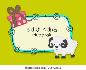 Muslim community festival of sacrifice Eid-Ul-Adha greeting card with sheep.