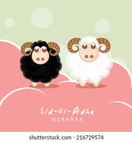Muslim community festival of sacrifice Eid-Ul-Adha greeting card design with sheep's on creative colorful background.