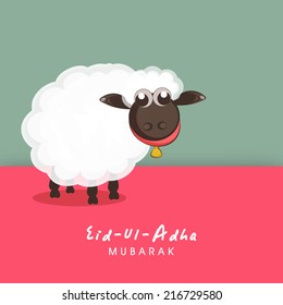 Muslim community festival of sacrifice Eid-Ul-Adha greeting card design with sheep on colorful background. 