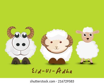 Muslim community festival of sacrifice Eid-Ul-Adha greeting card design with sheep's.