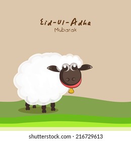 Muslim community festival of sacrifice Eid-Ul-Adha greeting card with sheep. 	