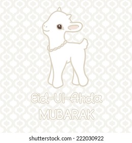 Muslim community festival of sacrifice Eid-Ul-Adha greeting card with lamb. Vector illustration.