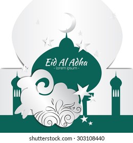 Muslim community festival of sacrifice Eid-Ul-Adha greeting card with sheep.