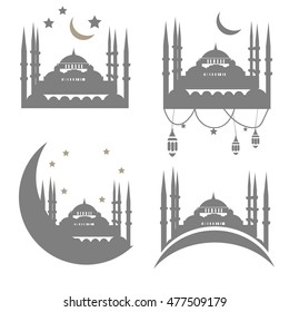Muslim Community Festival Vector Template With Mosque. Muslim Fest Set. 
