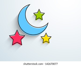 Muslim community holy month of Ramadan Kareem with colorful moon and stars.