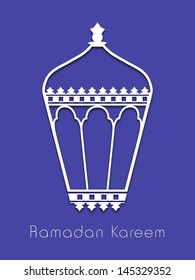 Muslim community holy month Ramadan Kareem concept with intricate arabic lantern on purple background.