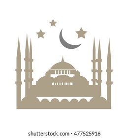Muslim Community Vector Template With The Istanbul Blue Mosque. One of the main Istanbul sightseeing Sultan Ahmet Mosque. Good for tourist guides, invites, posters, advertisements, cards, etc.