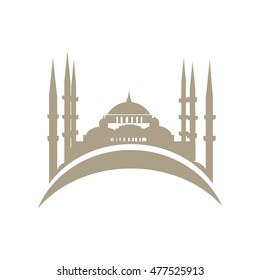 Muslim Community Vector Template With Mosque. Istanbul. Famous Blue Mosque icon