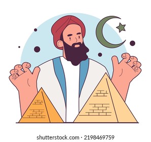 Muslim conquest of Egypt. Army of 'Amr ibn al-'As occupied Egypt bringing muslim religion and culture. Humanity history, anthropology studying concept. Flat vector illustration