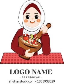 muslim cooking papaya salad,Logo woman Muslim Chef