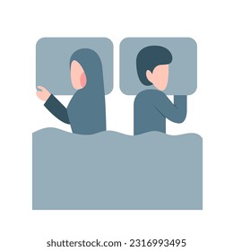 Muslim Couple In Bed Ignoring Each Other