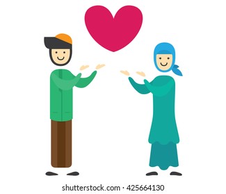 Muslim Couple Character - Welcoming Fasting Month