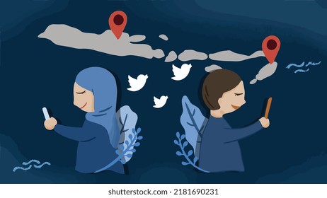 La pareja musulmana está en conflicto debido al estilo de ilustración de una relación de larga distancia