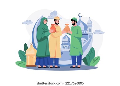 Muslim couple giving zakat Illustration concept on white background