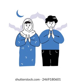 Muslimisches Paar Gruß auf dem Eid, Konzept Illustration der Eid Grußworte