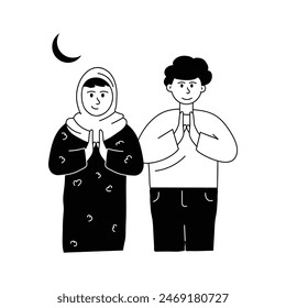 Muslimisches Paar Gruß auf dem Eid, Konzept Illustration der Eid Grußworte