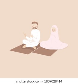 Muslim Couple Praying Together In Jamaah In The Prayer Mat