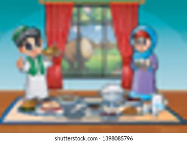 Muslim couple are preparing food for iftar party