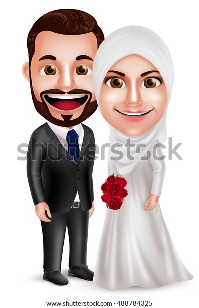 Muslim Couple Vector Characters Bride Groom Stock Vector (Royalty Free