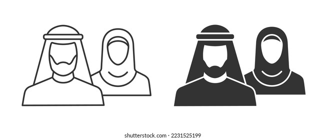 Muslim couple vector icon. Black illustration isolated on white background for graphic and web design.