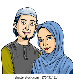 Muslim couple wearing skull cap and hijab