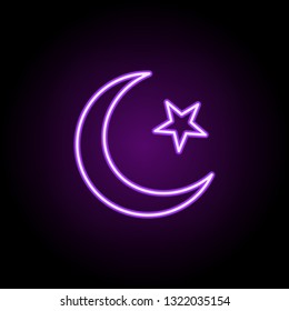 Muslim crescent and star outline icon. Elements of religion in neon style icons. Simple icon for websites, web design, mobile app, info graphics