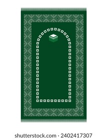 Muslim dark green prayer rug with decorative elements. Islamic textile. Vector illustration.