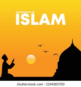 A Muslim devotee Worship with yellow shade background