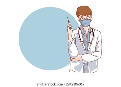 Muslim Doctors Medical personnel in white coats wearing masks on a white background Health service. Flat vector illustration.