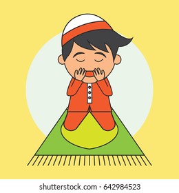 Muslim doing praying (salah), Islamic concept for daily activity and Ramadan holy month, vector illustration