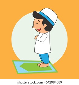 Muslim doing praying (salah), Islamic concept for daily activity and Ramadan holy month, vector illustration