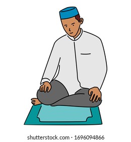 Muslim Doing Salah, Salat, Shalat, Sholaat. Line Art Vector Illustration