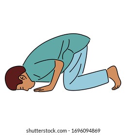 Muslim Doing Salah, Salat, Shalat, Sholaat. Line Art Vector Illustration