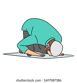 Muslim Doing Salah, Salat, Shalat, Sholaat. Cartoon Vector Illustration