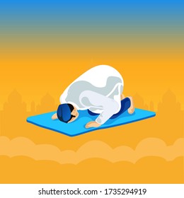 Muslim Doing Shalat Vektor Illustration.
