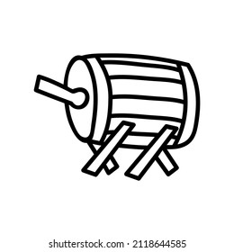Muslimische Trommel bettelte. Doodle, Vektorgrafik. Einzeln auf weißem Hintergrund.