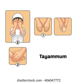 Muslim Dry Purification Ritual Guide Step by Step Perform by Boy Vector Illustration