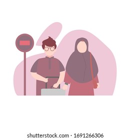 Muslim families want a honeymoon vacation premium vector