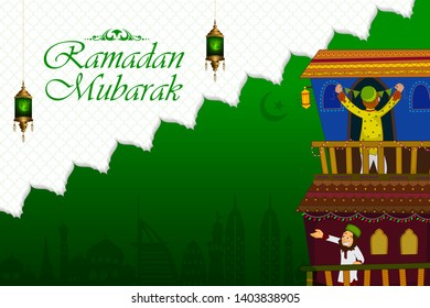 Muslim families wishing Eid Mubarak,Happy Eid on Ramadan festival shopping sale in vector