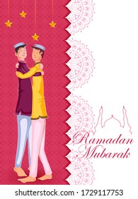 Muslim families wishing Eid Mubarak,Happy Eid on Ramadan in vector