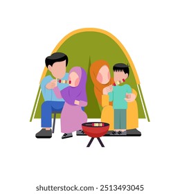 Muslim Family Camping Flat Illustration