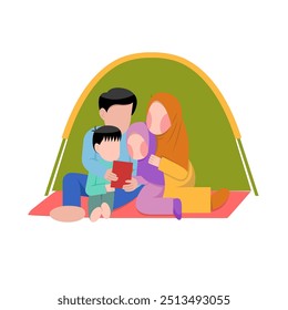 Muslim Family Camping Flat Illustration