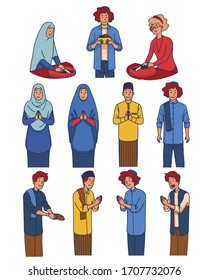 Muslim Family Cartoon Character during Celebration Vector Illustration