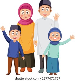 Muslim Family Cartoon Character illustration