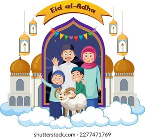 Muslim Family Cartoon Character illustration